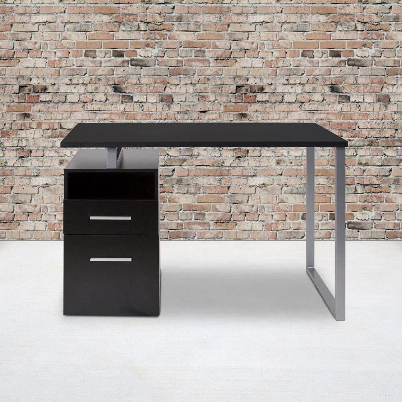 Computer Desk with Two Drawers and Silver Metal Frame
