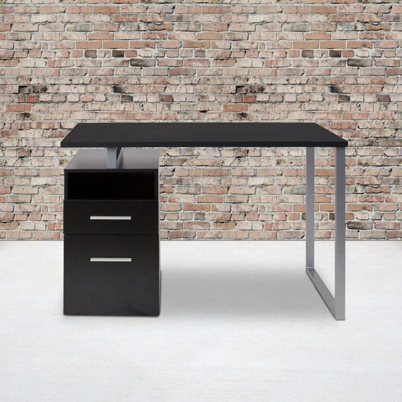 Computer Desk with Two Drawers and Silver Metal Frame