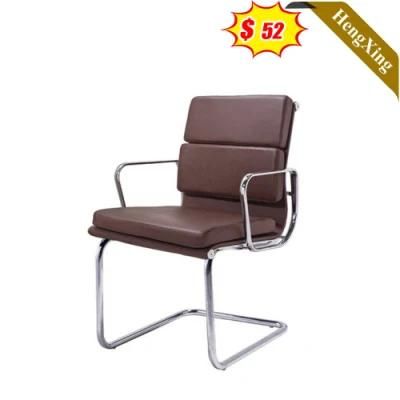 Simple Design Brown PU Leather Chairs Office Meeting Room Stainless Steel Metal Frame Training Chair
