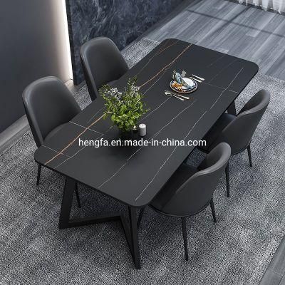 Modern Industrial Kitchen Marble Rectangle Metal Legs Dining Table