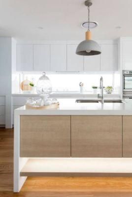 L-Shaped Pure White Lacquer Handleless Design Mirror Splashback Kitchen Cabinets