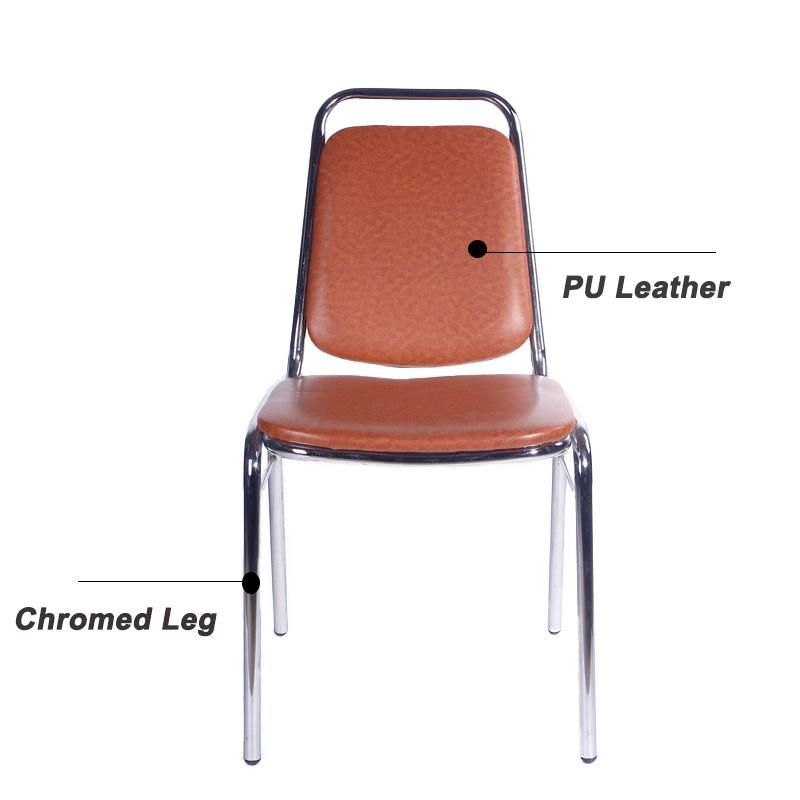 Hotel Restaurant Cafe Bar Furniture PU Leather Banquet Chair with Chromed Legs for Wedding