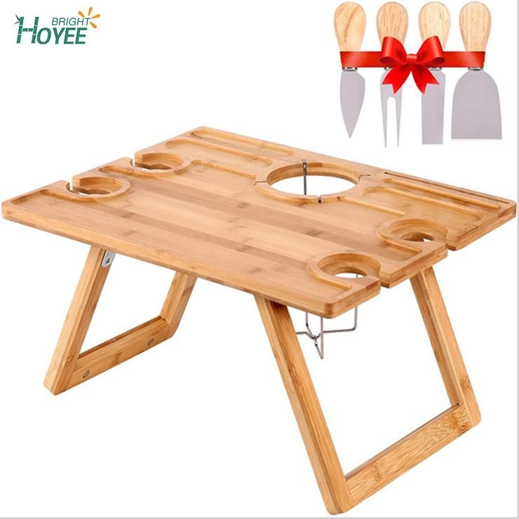 Wooden Camping Beach Folding Table Folding Bamboo Snack Table Bamboo Portable Wine Picnic Table