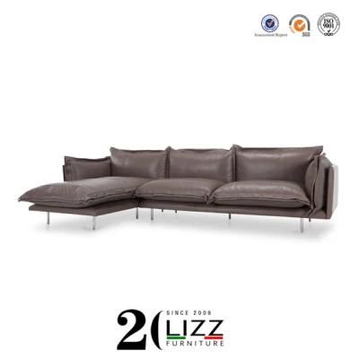 Italian Modern Home Furniture Feather Sofa with Solid Wood Base
