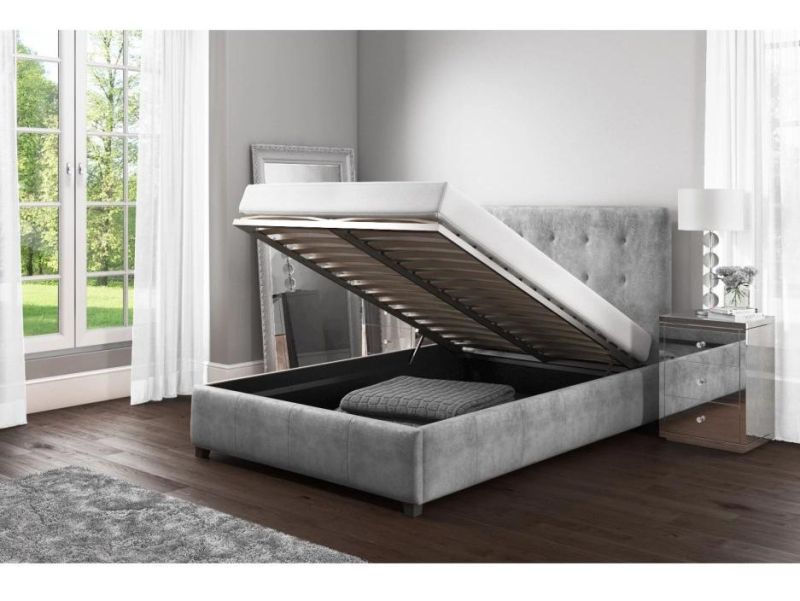 Gas Lift and Hydraulic up Storage Frame Upholstered Gray Velvet Platform King Size Bed