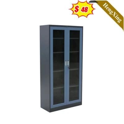 Minimalist Classic Style Dark Grey Color Office Furniture Company Storage Drawers Glass File Iron Cabinet