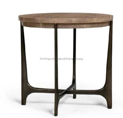 Five Star Hotel Furniture/ Custom Made/ Modern/ Wood Top and Cast Bronze Base/ Side Table