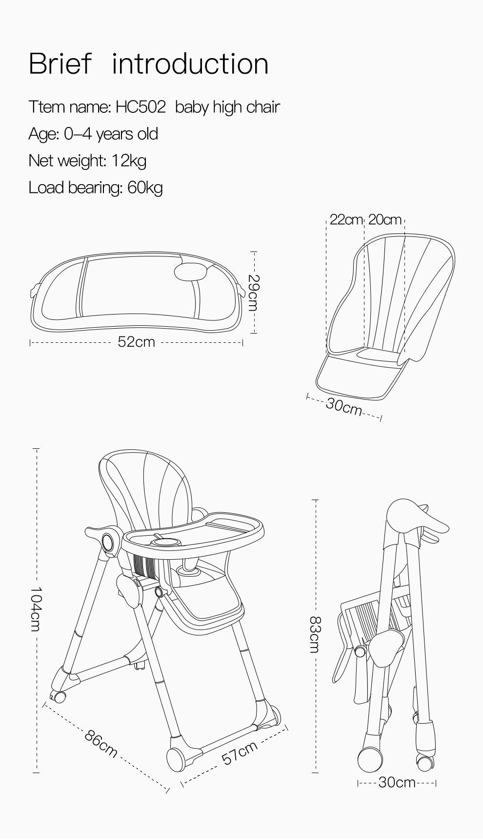 High Quality Multi-Functional Children High Chair Portable Folding Kids Table Dining Chair Baby Eating Chair