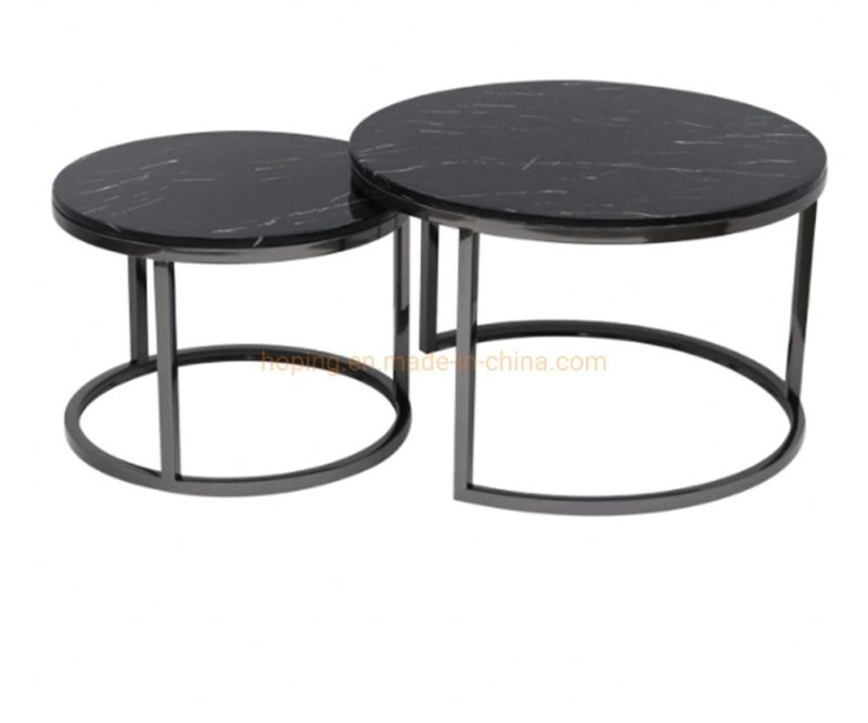 Rustic Hand Forged Collection Furniture Forged Iron with Brass Color and Thick White Marble Coffee Table