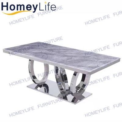 Modern Silver Metal Marble Dining Table for Home Furniture