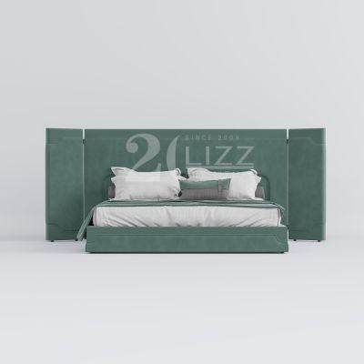 New Arrival European King Size Hotel Green Fabric Bedroom Bed with Oversized Headboard
