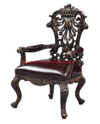 Wooden Frame Antique Style Armrest Carved Living Room Chair