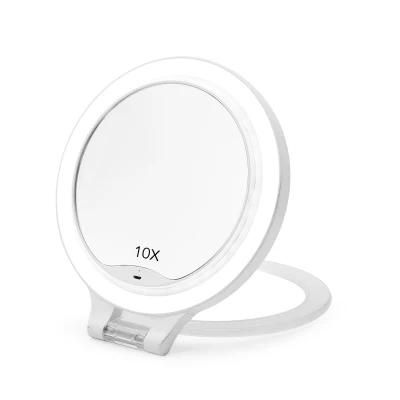 High Definition Double Sided USB Rechargeable LED Portable Makeup Mirror 10X Magnifying Mirror