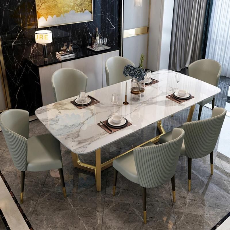 2021 Popular Design Stainless Steel Frame MDF/Marble Top Dining Room Table Sets Home Furniture