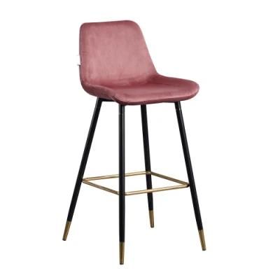 High Quality Gold Metal Leg Velvet Bar Chair with Industrial Bar Stool