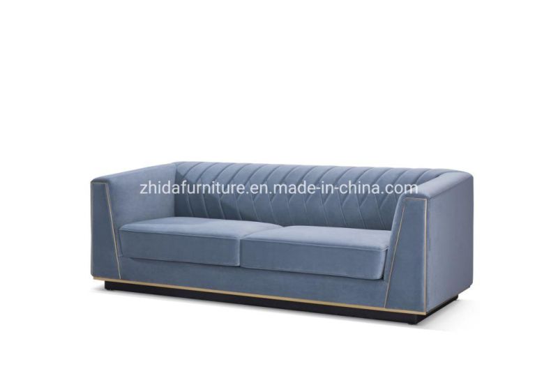Zhida Foshan Wholesale Contemporary Luxury Home Furniture Hotel Villa Living Room Blue Fabric Velvet Sectional Sofa