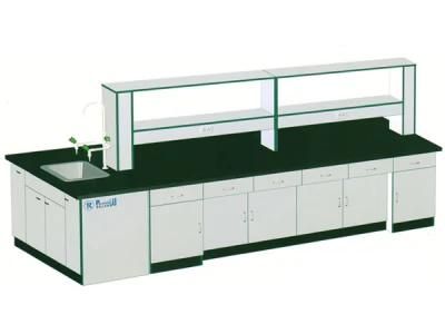 Hospital Wood and Steel Lab Furniture with Reagent Shelf, Bio Wood and Steel Wall Bench for Lab/
