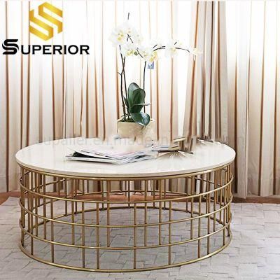 Stylish Gold Frame and White Marble Oval Coffee Table
