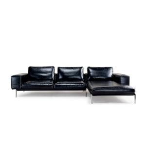 Home Furniture Modern Sleek Leather Living Room Sofa with Stainless Steel Base