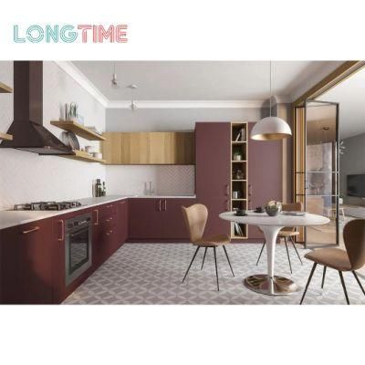 Customizable PE Painting (UV) L-Shape Wood Kitchen Furniture Marble Top Kitchen Cabinets (KPE02)