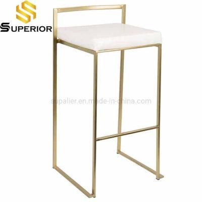 Metal Frame White Cushion Bar Stools with Lower Back