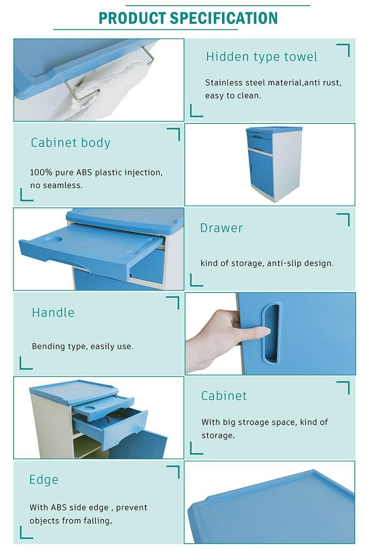 Easy-Assembly Patient Used Shallow Chest of Drawers Used in Hospital Home Hotel Custom ABS Cabinet Beside Bed