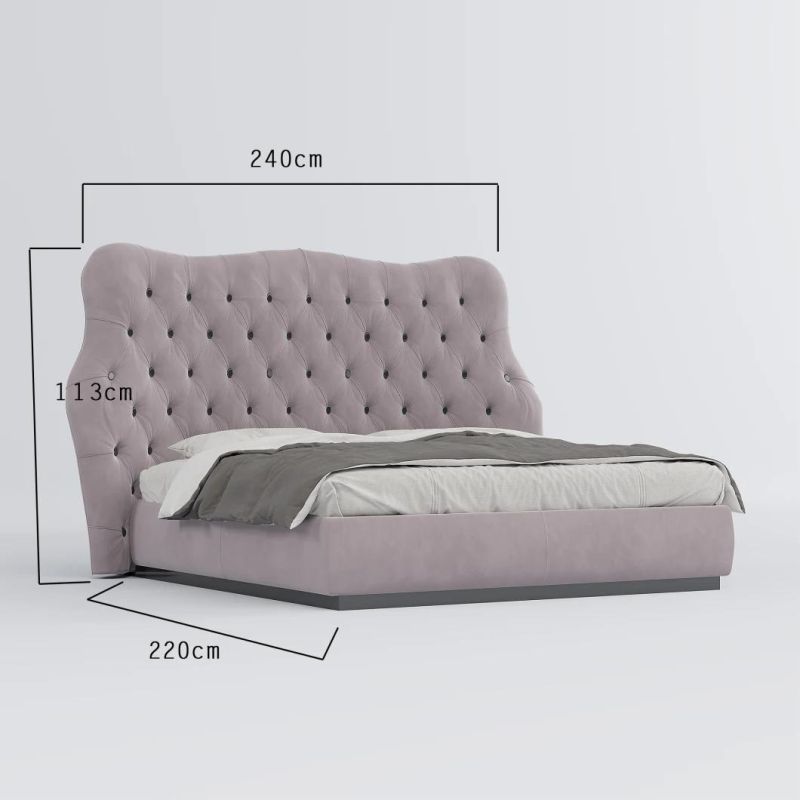 Contemporary Simple Design Senior Bedroom Home Furniture Nordic Luxury Rectangle off-White Fabric Bed