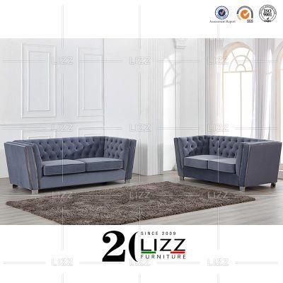 Divani Romania Chesterfield Modern Office / Living Room Velvet Fabric Sofa Furniture Set