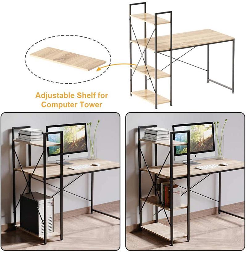 Corner Wooden Metal Computer Desk with Shelves Reversible Home Office Desk with Bookshelf