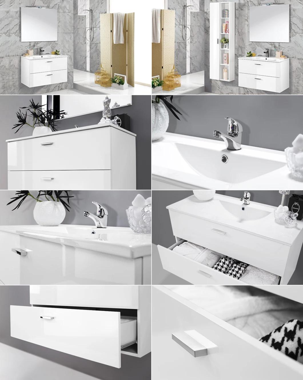 800mm Width White Modern Classic Italian Design Luxury LED Mirror Wash Basin PVC Bathroom Vanity Wooden Cabinet Furniture