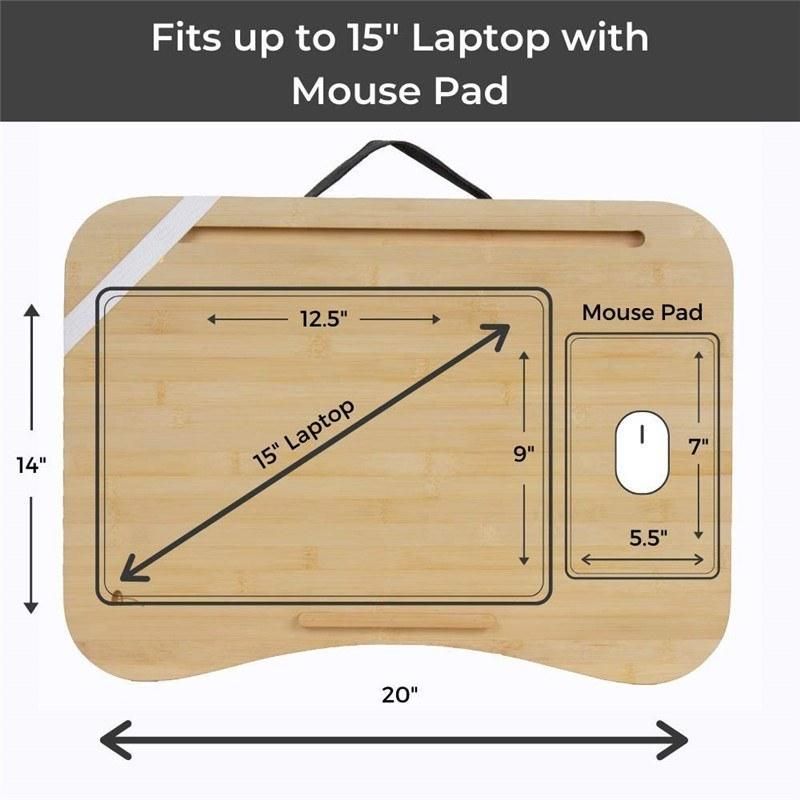 Lap Desk with Phone Holder and Device Ledge Fits up to 15.6 Inch Laptops 100% Bamboo Surface Laptop Table Portable Laptop Stand