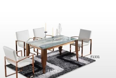 Shenzhen Factory Luxury Gold Stainless Steel Dining Room Furniture Set