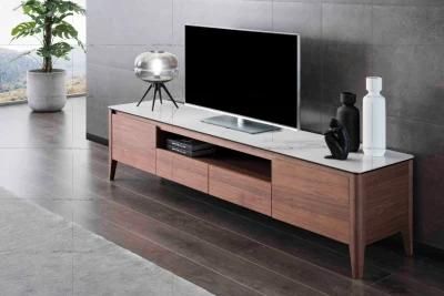 TV Unit Home Furniture with Walnut Veneer Nice Ceramic Top Popular Model TV917