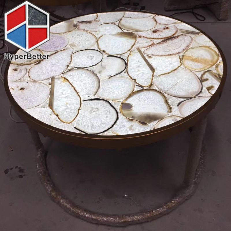 Stainless Steel Conical Agate Table with LED Light