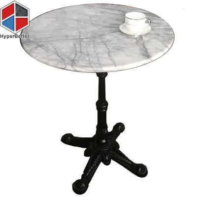 Wholesale Lilac Round White Marble Table Top Round Edge Black Wrought Iron Base