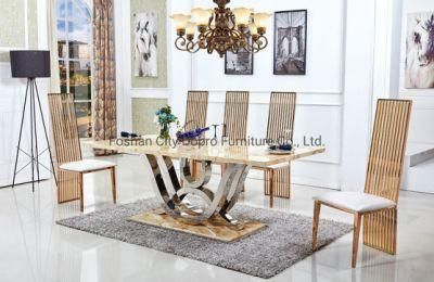 D19b Luxury Stainless Steel Rectangle Dining Table with Arc-Shaped Marble