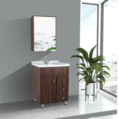 Brown PVC Bathroom Vanity with Mirror Cabinet