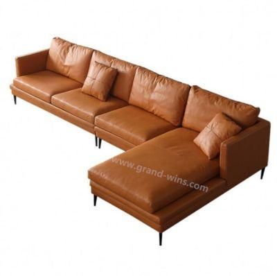 Italian Leather Corner MID Century Modern Sofa L Couch Living Room Sofa Cum Bed Modern