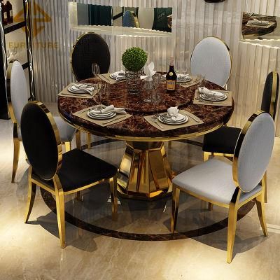 Hot-Selling Round Stainless Steel Frame Marble Top Dining Room Table Sets Home Furniture