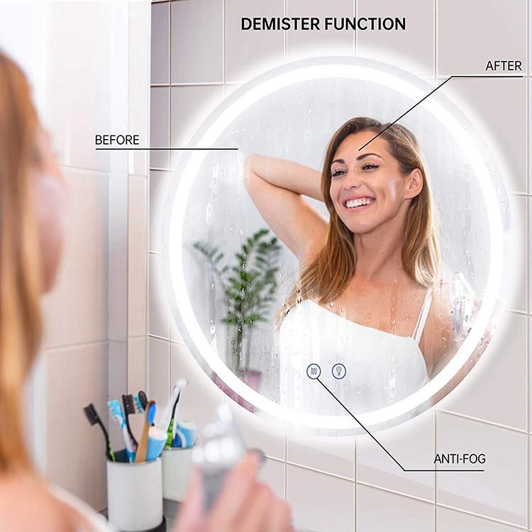 Round LED Mirror Illuminated Anti Fog LED Light Bathroom Smart Makeup Mirror Made in China