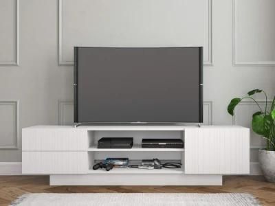 White 72-Inch TV Stand, White Matte Lacquer and White Melamine