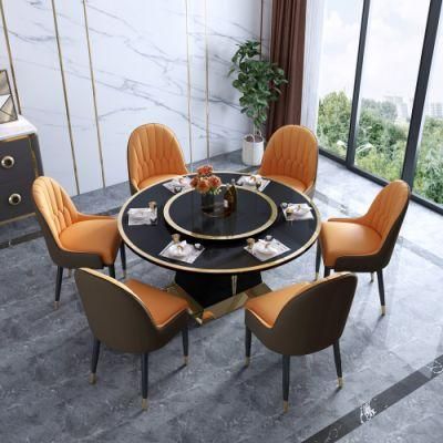 China Luxury Modern Kitchen Restaurant Home Furniture Wooden Leather Luxury Chair Dining Table Set