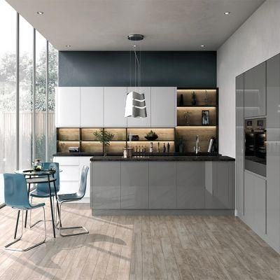 Made in China Modern Grey Wall Mount Wood Cabinets Furniture Classic Gray Melamine Flat Pack Plywood Kitchen Cabinet