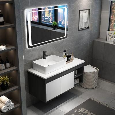 European Wall Mounted Sliding Hanging WPC Vanity Bathroom Cabinet Mirror Cabinet with Light