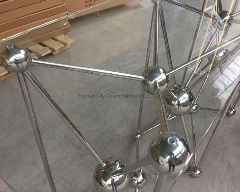Dopro Art Design Stainless Steel Planet Series of Furniture Console Table X23 Polished, Gold Colour+Clear Tempered Glass Table Top
