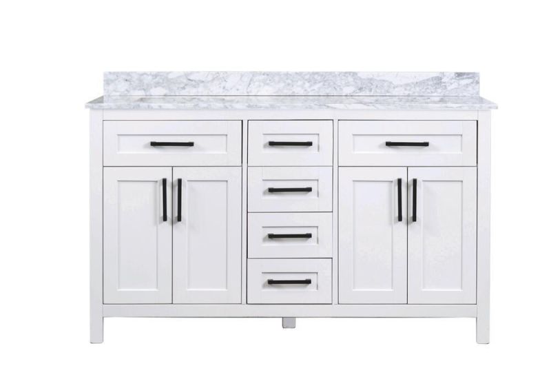 36"W X 22"D White Vanity and Gray Natural Marble Vanity Top with Rectangular Undermount Bowl