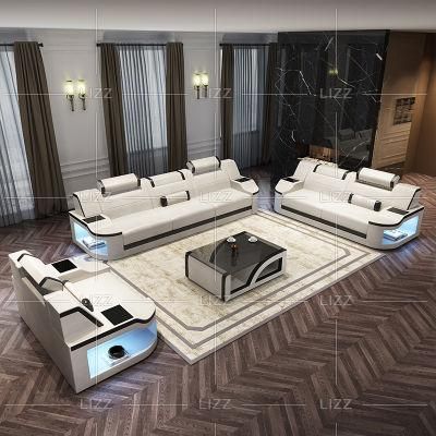 Cowhide Italian Sofa Sectional with LED Light Decorating