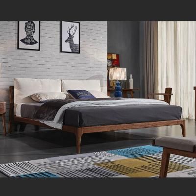 Modern Home Furniture Fabric/Leather Cushion Headboard Bedroom Wood Double Bed