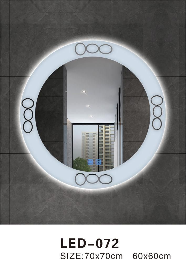 Round Bathroom Mirror LED Light Mirror Anti-Fog Hotel Wall Hanging Toilet Vanity Mirror