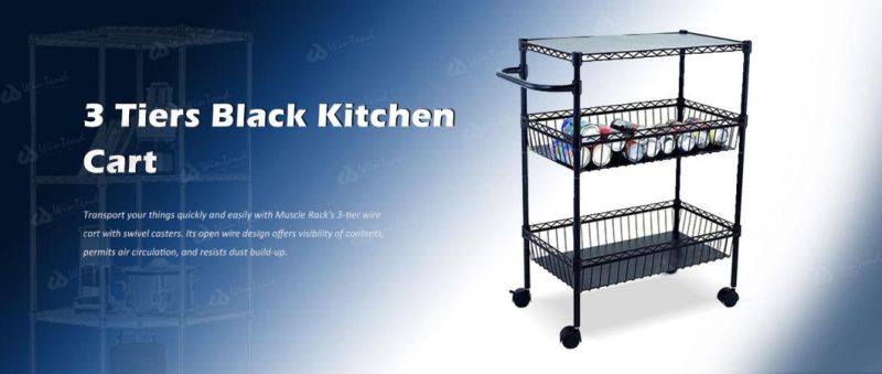 High Quality Powder Coating Colorful Metal Storage Trolley for Kitchen